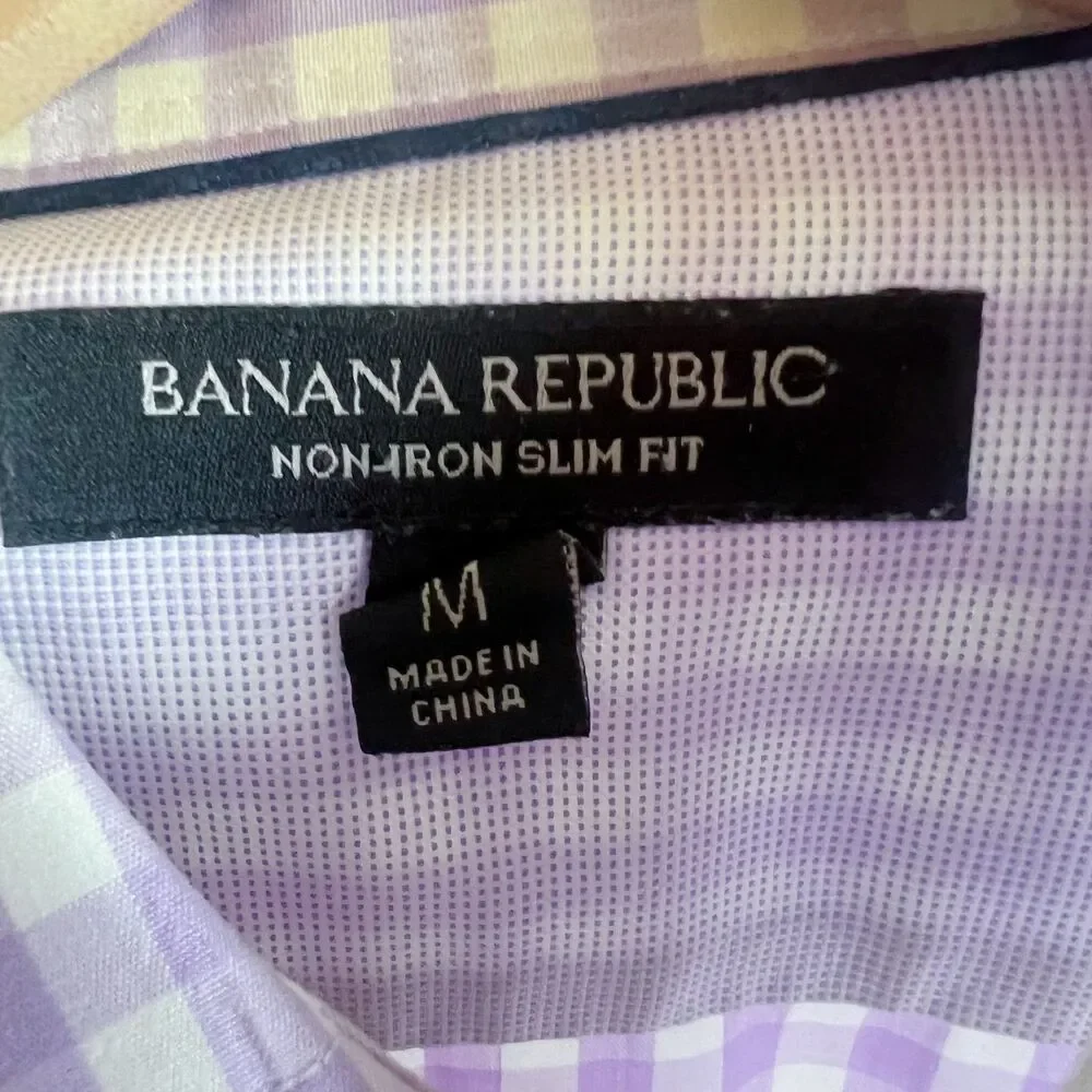 Banana Republic Men's Purple White Check Pattern Button Down Shirt Size M